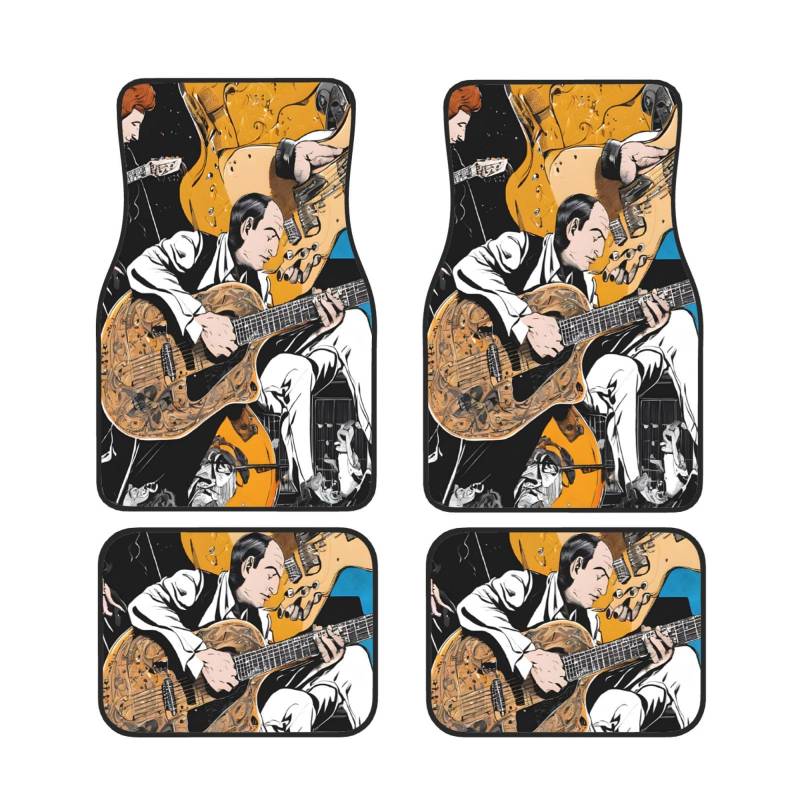 Magic Electric Guitar Music Car Mats 4-teiliges Set, dekorative Bodenmatte mit rutschfesten, wasserdichten Allwetter-Gummimatten, Universalmatten sind weit verbreitet in allen Arten von Autos von XDCYWBZDBC