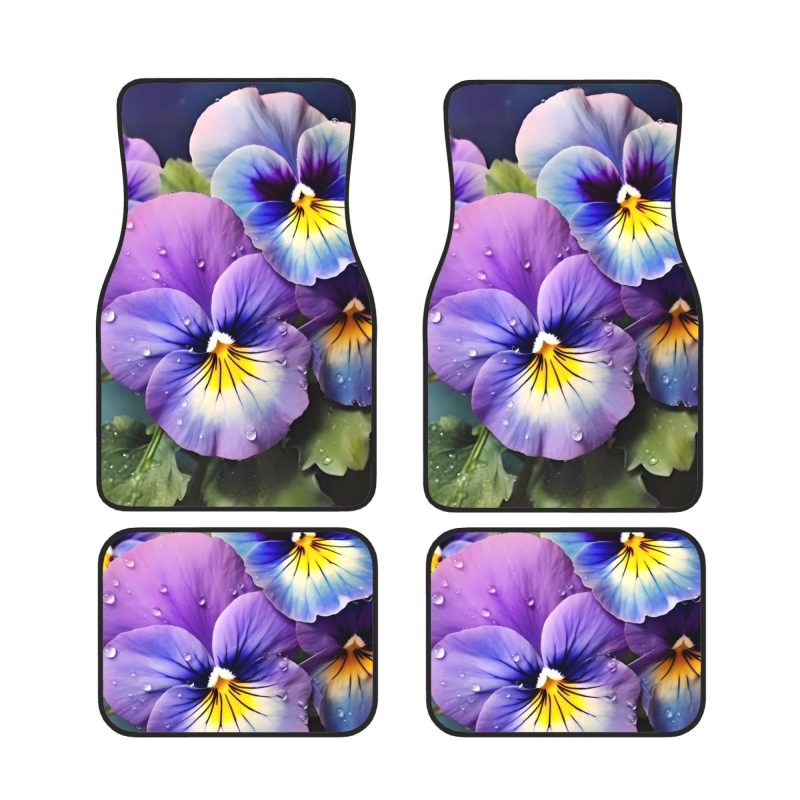 Pansy Perfection Automatten, 4-teiliges Set, dekorative Bodenmatte mit rutschfesten, wasserdichten Allwetter-Gummimatten, Universal-Matten sind weit verbreitet in allen Arten von Autos von XDCYWBZDBC