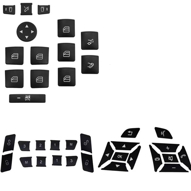 XDETGOK Kompatibel Mit Benz Für E W212 2013 2014 2015 2016 Autotür-Entriegelungs-Speichertaste Lenkradtastenabdeckung Aufkleberverkleidung Auto Tasten Aufkleber(Black) von XDETGOK