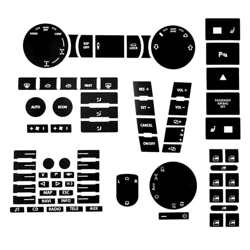 XDETGOK Kompatibel Mit VW Für Touareg 2004 2005 2006 2007 2008 2009 Auto-Mittelkonsolenteilschalter-Knopf-Reparatursatz Aufkleber Abziehbild Fix Verblasst Hässlich Auto Tasten Aufkleber von XDETGOK