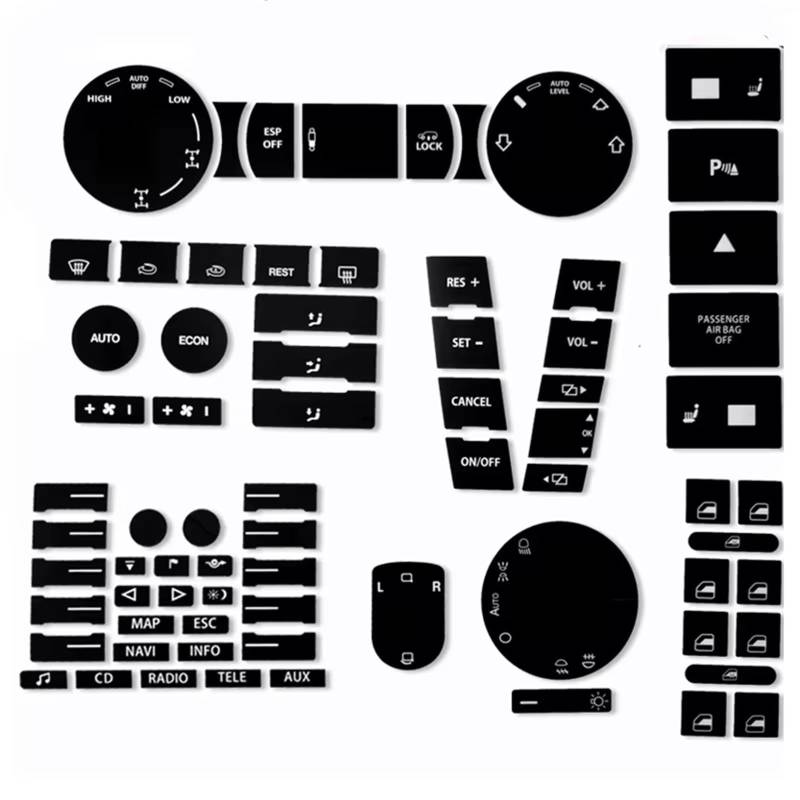 XDETGOK Kompatibel Mit VW Für Touareg 2005 2006 2007 2008 2009 Autoinnenaufkleber Für Radio-Klimaautomatikknopf-Reparaturaufkleber Auto Tasten Aufkleber von XDETGOK