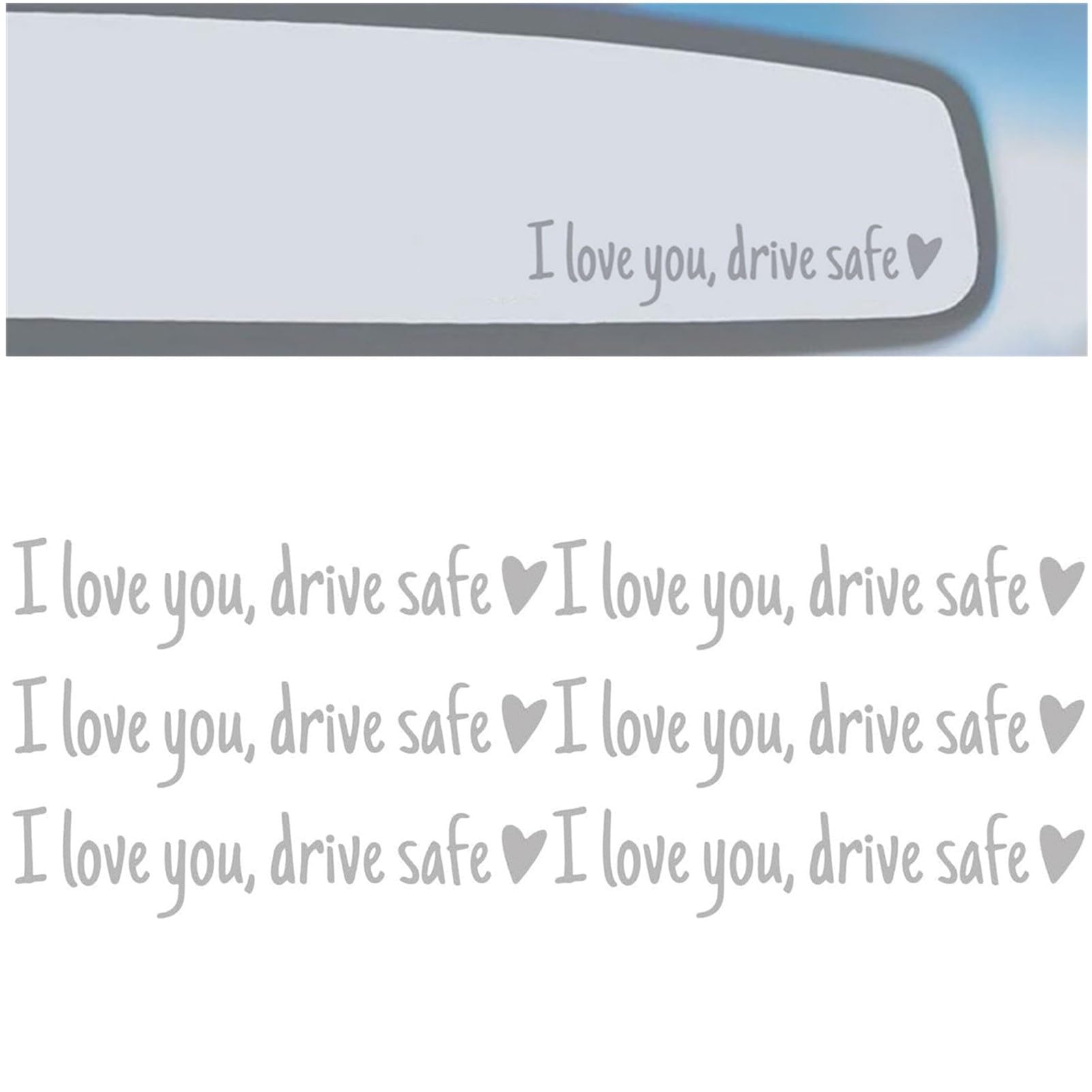 I Love You Driving Safe Spiegelaufkleber, Drive Safe I Love You Aufkleber mit Herz für Rückspiegel und Fenster, Rückspiegel-Aufkleber, Vinyl-Aufkleber, Autozubehör, Geschenke (6 Stück, Silber) von XDGJTBFMY