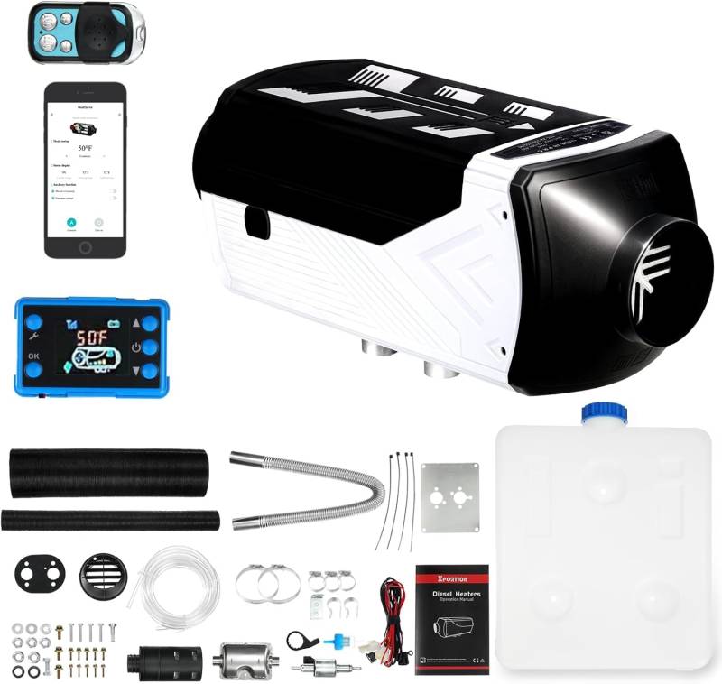 Diesel-Heizung 8.3KW, 12V/24V Schwarz Diesel-Luft-Heizung für Auto und Innenraum, Bluetooth-Fernbedienung, LCD-Panel-Steuerung, effiziente Diesel-Heizung für Vans, Wohnmobile, Lastwagen und Garagen von XDOVET