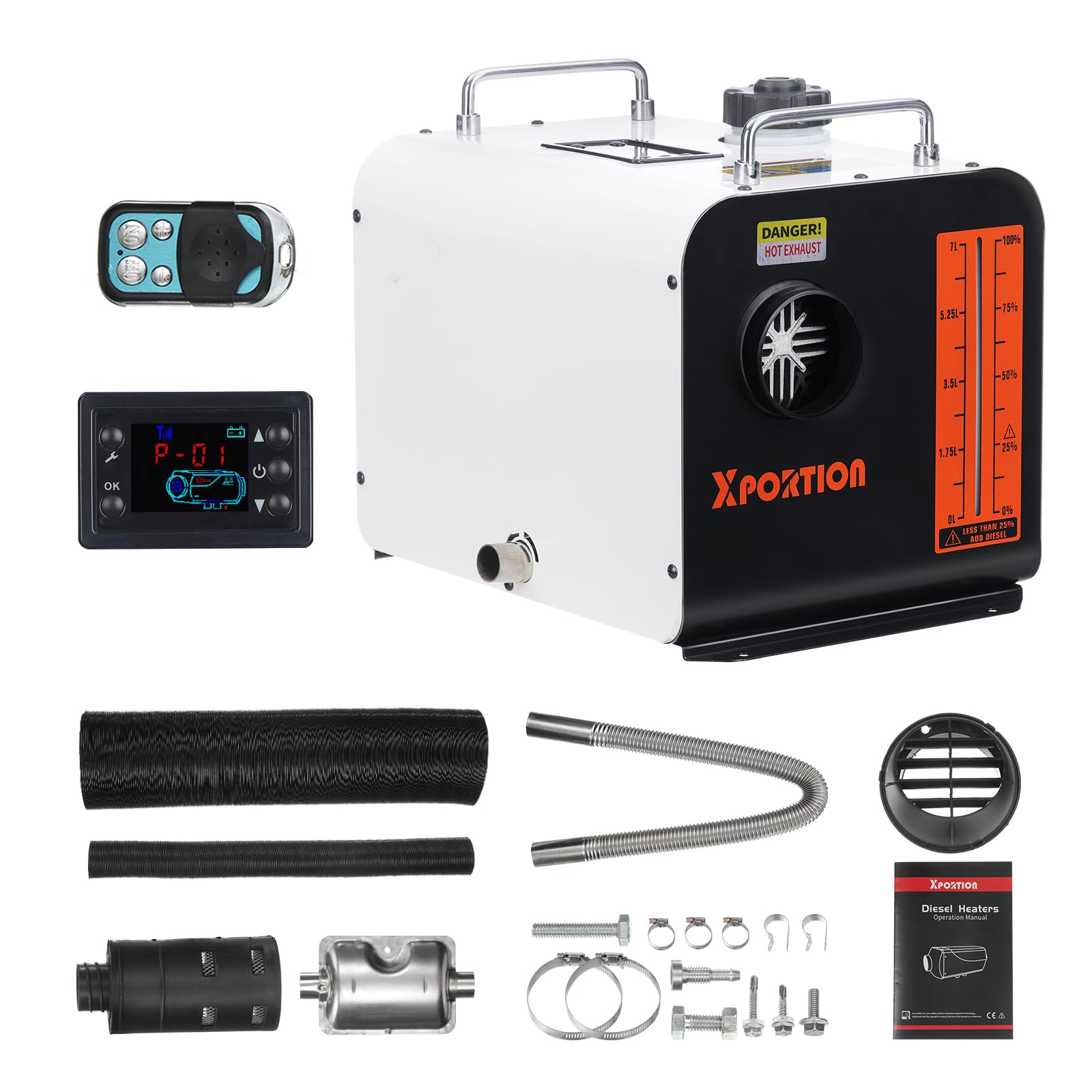 XDOVET Diesel-Heizung 8.3KW, tragbare Schwarze Diesel-Luftheizung 12V/24V/220V, All-in-One Diesel-Heizung mit Fernbedienung und LCD-Panel-Steuerung für Autos, LKWs, Wohnmobile und den Innenbereich von XDOVET