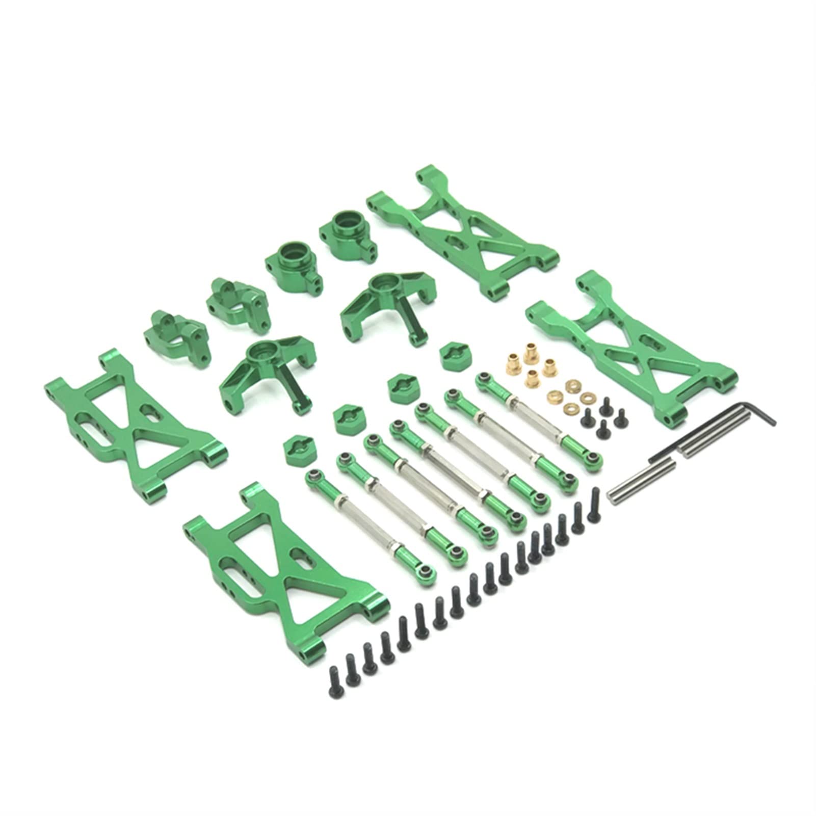 XEBRAD 1/10 verbessertes Metall-Ersatzteil-Set, Schwingenlenker, C-Typ, for Sitz, Spurstangenbaugruppe, for WLtoys, 104001 RC-Car Auto-Stoßdämpferhalterung(Green) von XEBRAD