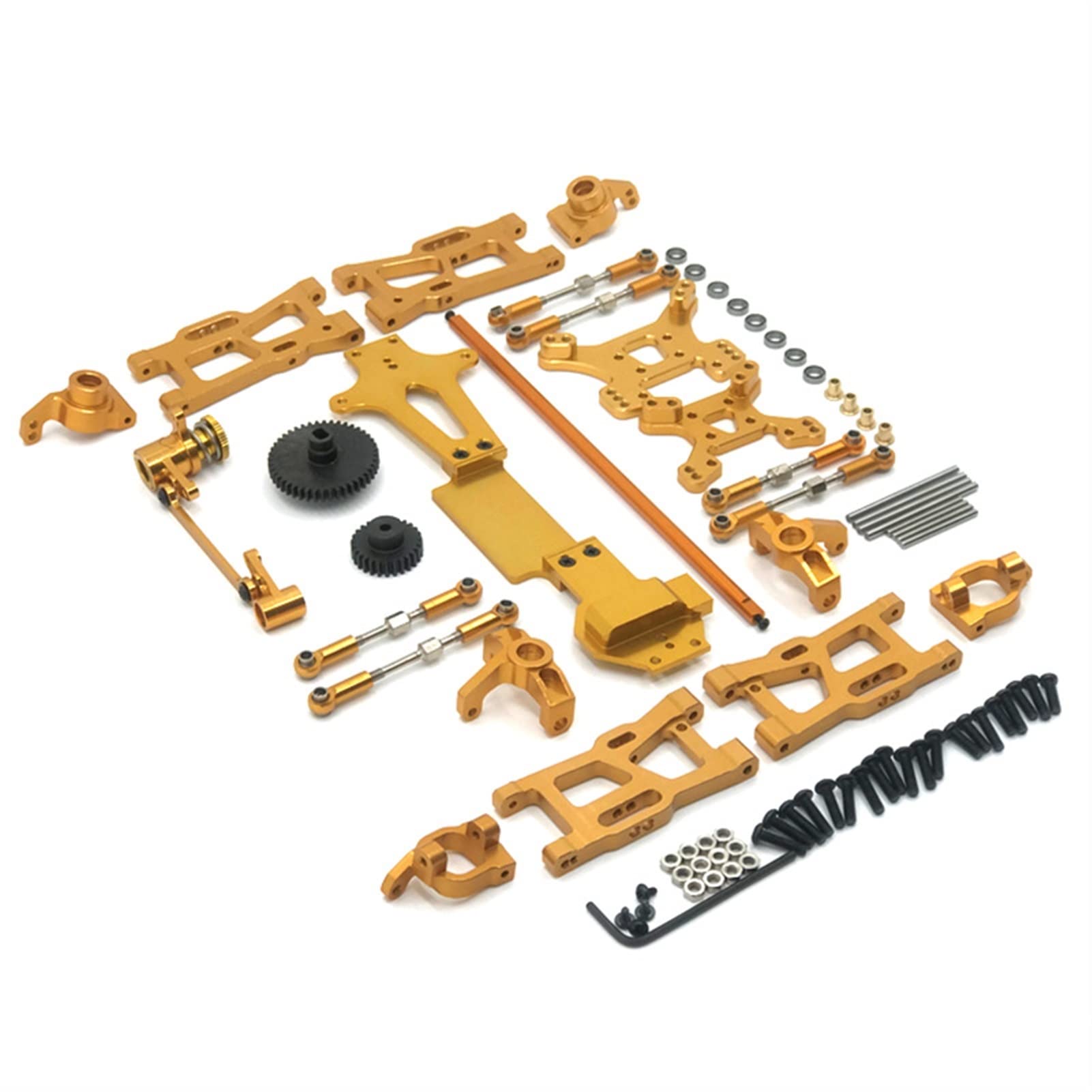 XEBRAD 24 PC, for WLtoys, 1:14 144001 RC Car Full Upgrade Ersatzteile Metall C, for Sitz, Lenkschale, Schwinge, zentrale Antriebswelle, Antriebswelle Auto-Stoßdämpferhalterung(Gold) von XEBRAD