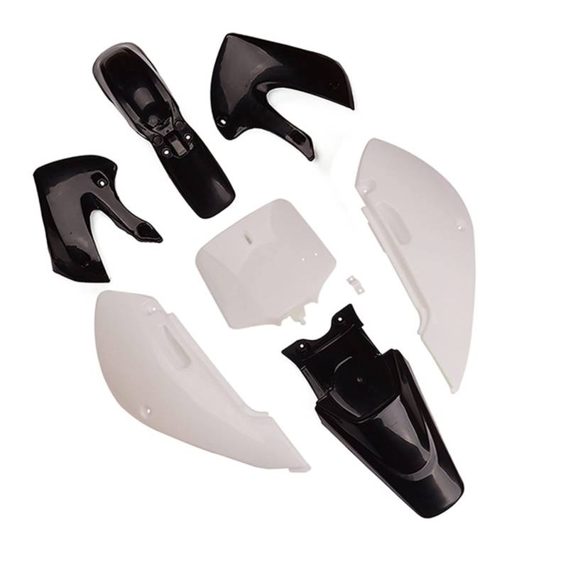 XEBRAD 7-teiliges Set Motorradteile Dirt Bike Verkleidung Kotflügel Nummernschild Kit KLX 110 KX65 DRZ110 RM65 2000-2009 Kotflügel(Black White) von XEBRAD