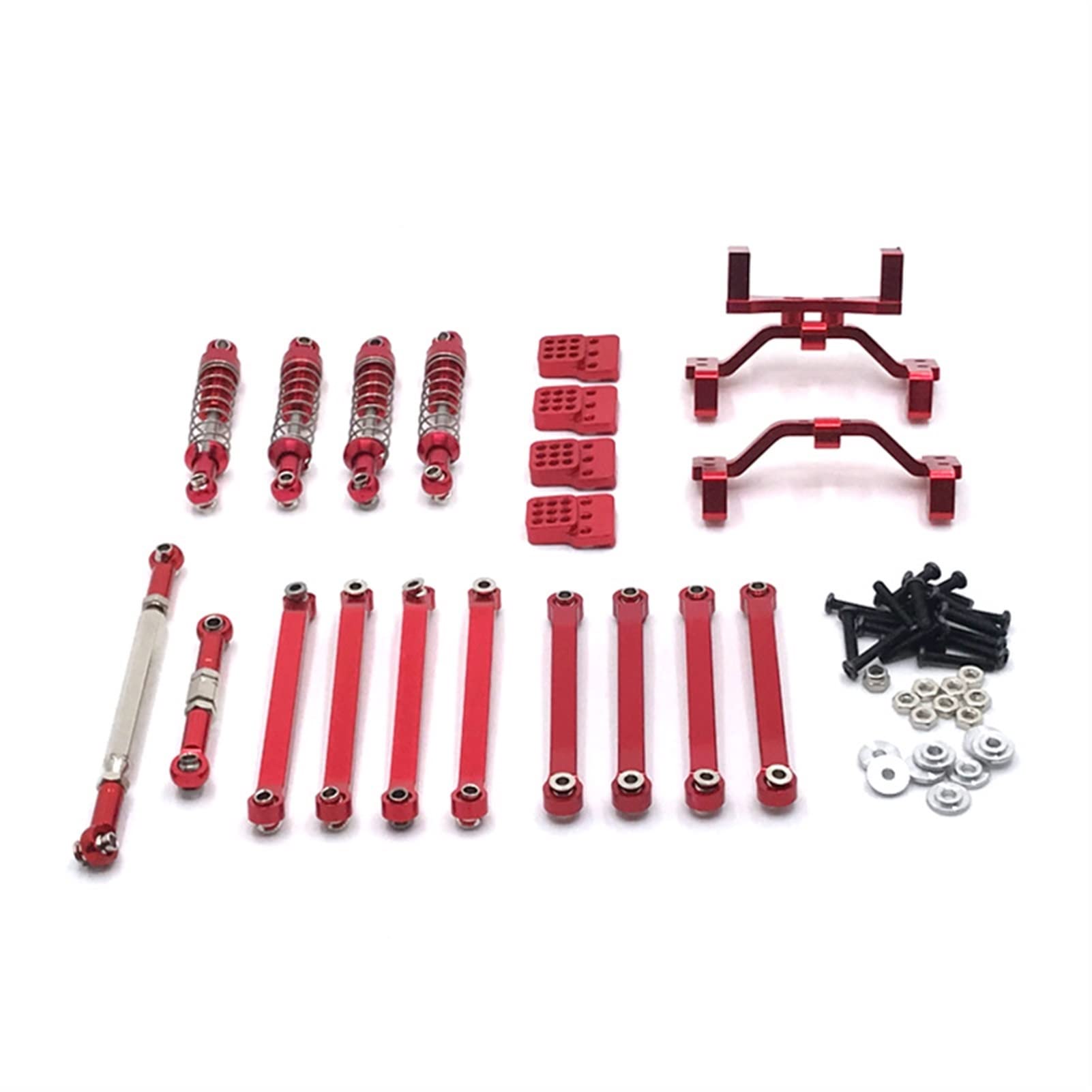 XEBRAD Autoteile, Metall-Upgrade-Modifikation, 6-teiliges Set, einschließlich Stoßdämpfer usw., for MN-Modell 1/12 D90 D91 D96 MN98 MN99S RC Auto-Stoßdämpferhalterung(Red) von XEBRAD