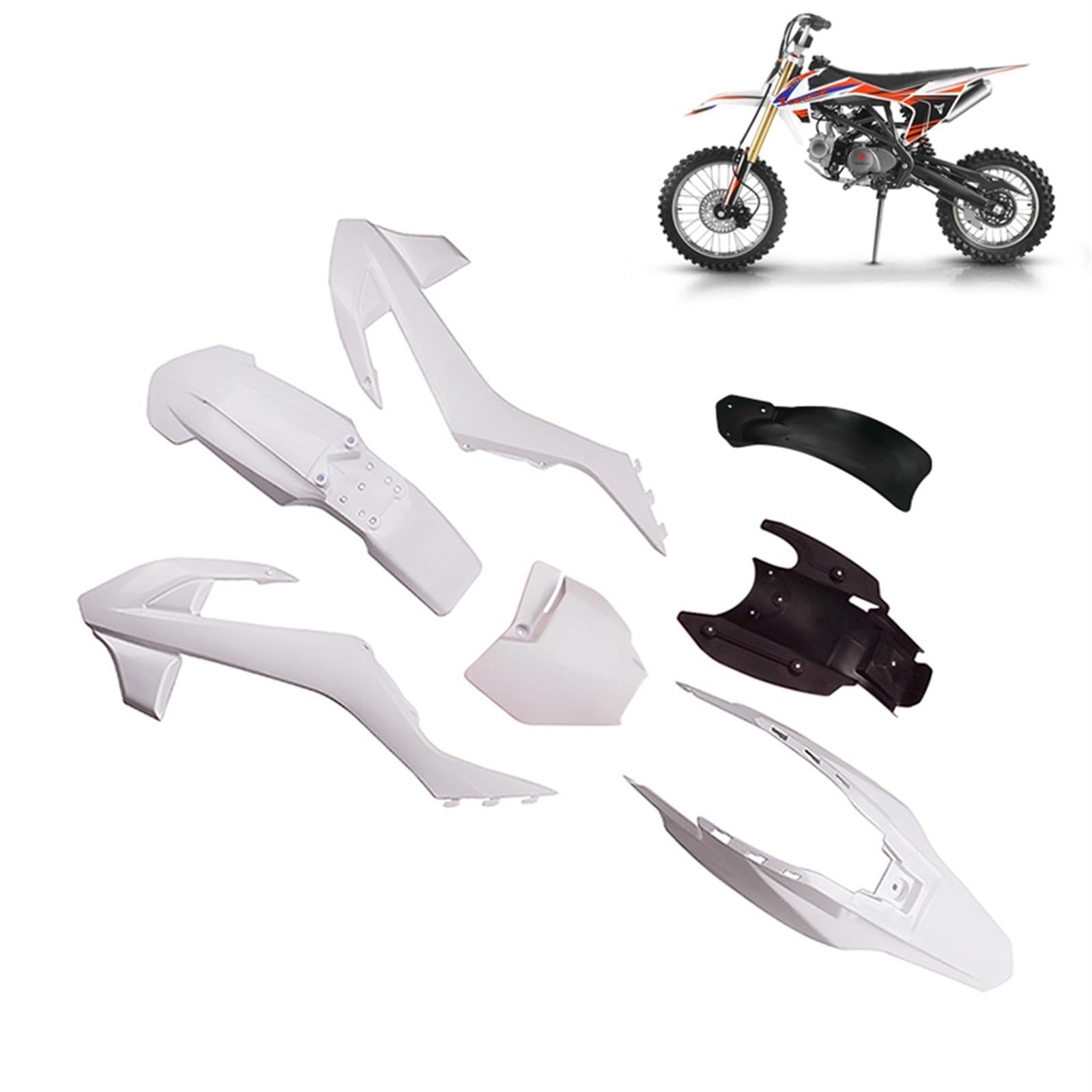 XEBRAD KT65 Verkleidungs-Bodykits. Passend for 2016–2017 KT65 Pit Bike, Highper 110 cc, 125 cc, 150 cc Pit Dirt Motor Trail Bike Kotflügel Kotflügel Verkleidungskotflügelsatz(White) von XEBRAD