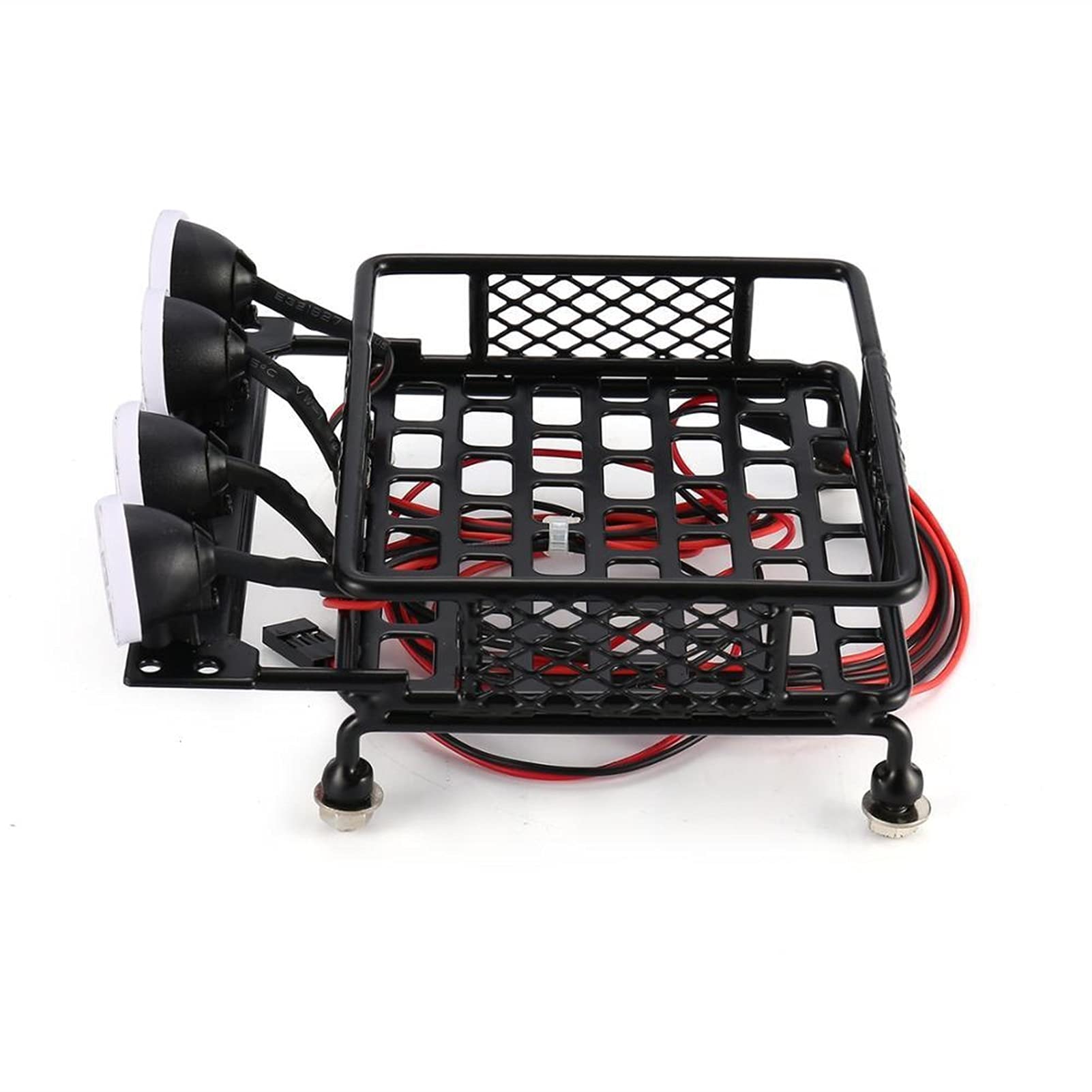 XEBRAD RC Auto Dachgepäckträger Gepäckträger CC01 CR01 SCX10, for RC4WD, Mit 4 runden Lichtleisten Truck Crawler Dachgepäckträger für Spielzeugautos(2 White 2 red) von XEBRAD