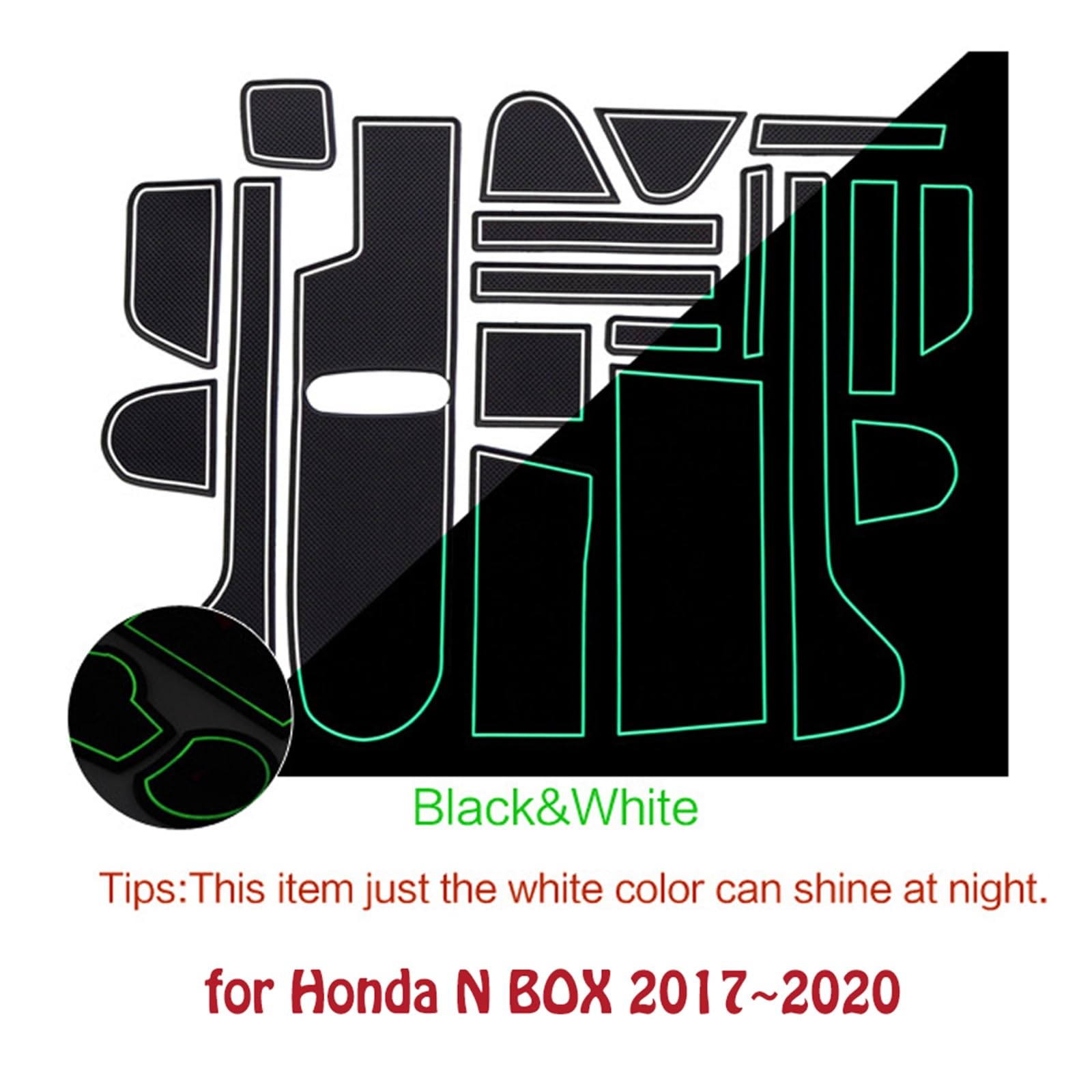 XEBRAD Staubdichtes Pad for die Türnut, for N Box JF1 JF2 JF3 JF4 2012~2020 Gummi-Antirutschmatte, Getränkehalter-Pad, Torschlitz, Inter Auto Antirutschmatten fürs Auto(Luminous 2017) von XEBRAD