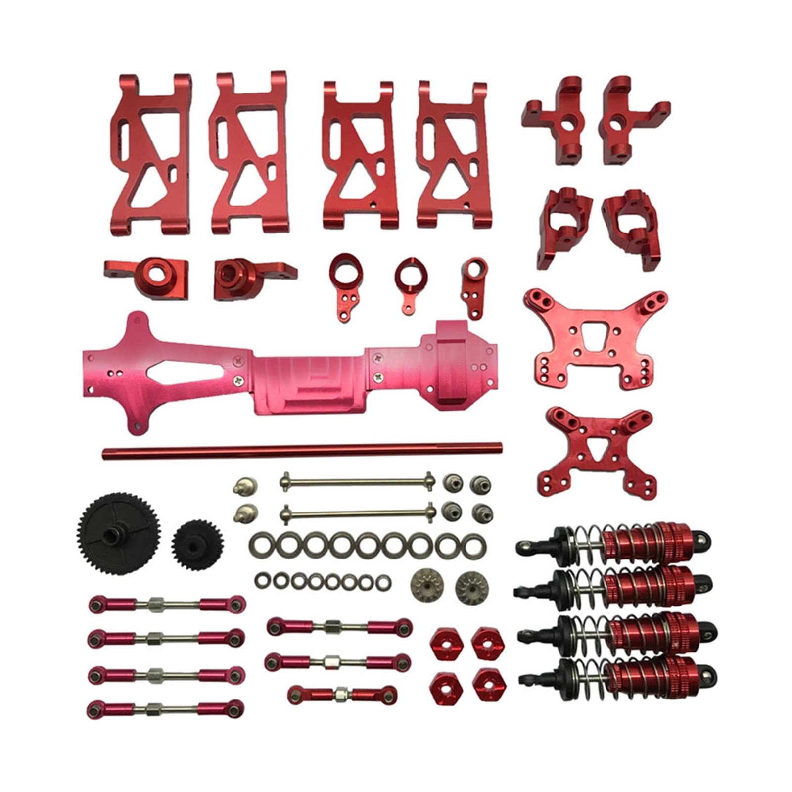 XEBRAD Vollständiger Satz Upgrade-Teile inklusive C, for Sitz, Lenkbecher-Schwingengetriebe, for WLtoys, 144001 Auto-Stoßdämpferhalterung(Red) von XEBRAD