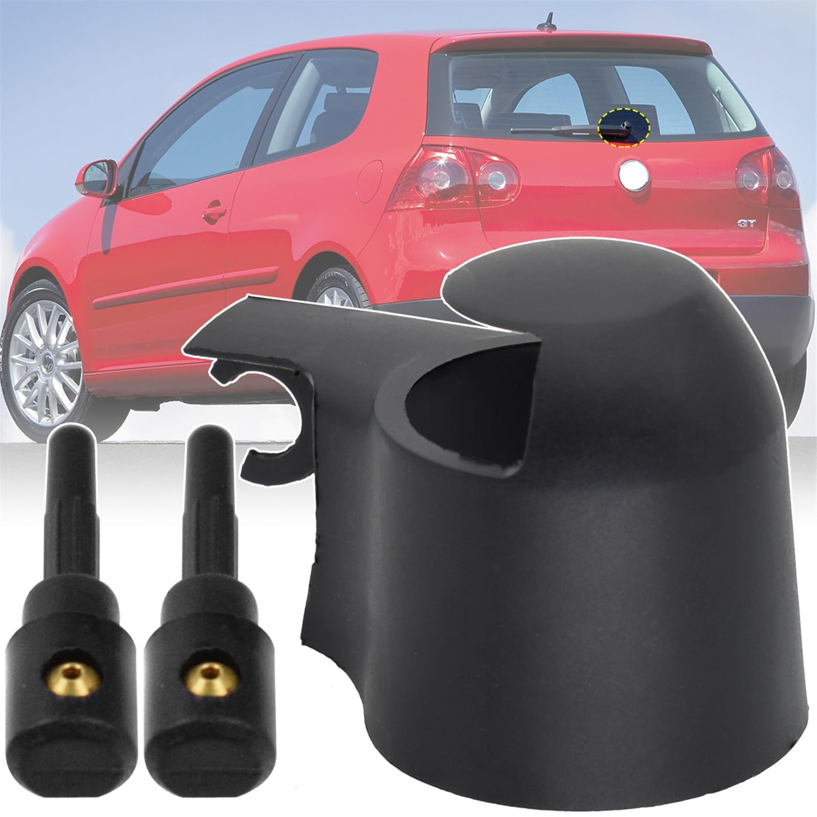 XEDLAMP Heckscheibenwischerarm-Bolzenabdeckungskappe Unterlegscheibe Strahldüse, for VW, for Golf 5 Mk5 2003-2009 Rabbit GTI, for Jetta Sportwagen, for Vento, Variant Scheibenwaschdüse(2pcs Nozzles) von XEDLAMP