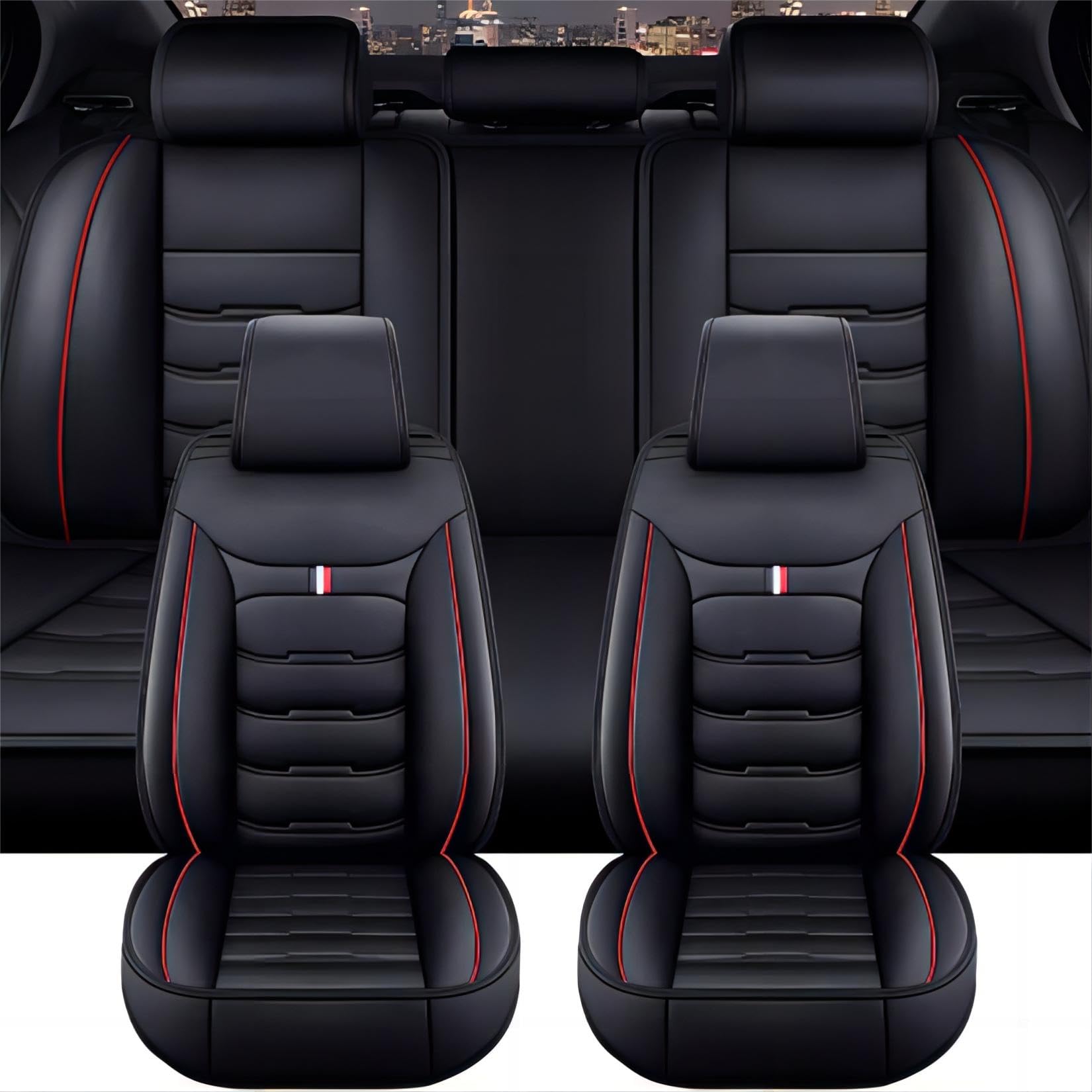 XENITE Autositzbezüge für Audi A6 C5 4B Avant A6 C6 4F Avant A6 C6 4F 1995-2023, Custom Car Seat Cover Sets Full Set Sitzbezüge Sitzbezug Auto Zubehör Innenraum,BlackRed von XENITE