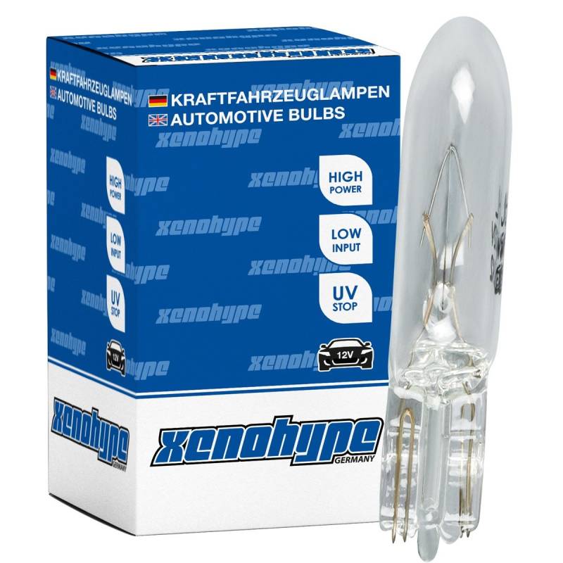 10x XENOHYPE Premium Glassockellampe T5 W2x4.6d 12V 1,2 Watt W1,2W von XENOHYPE