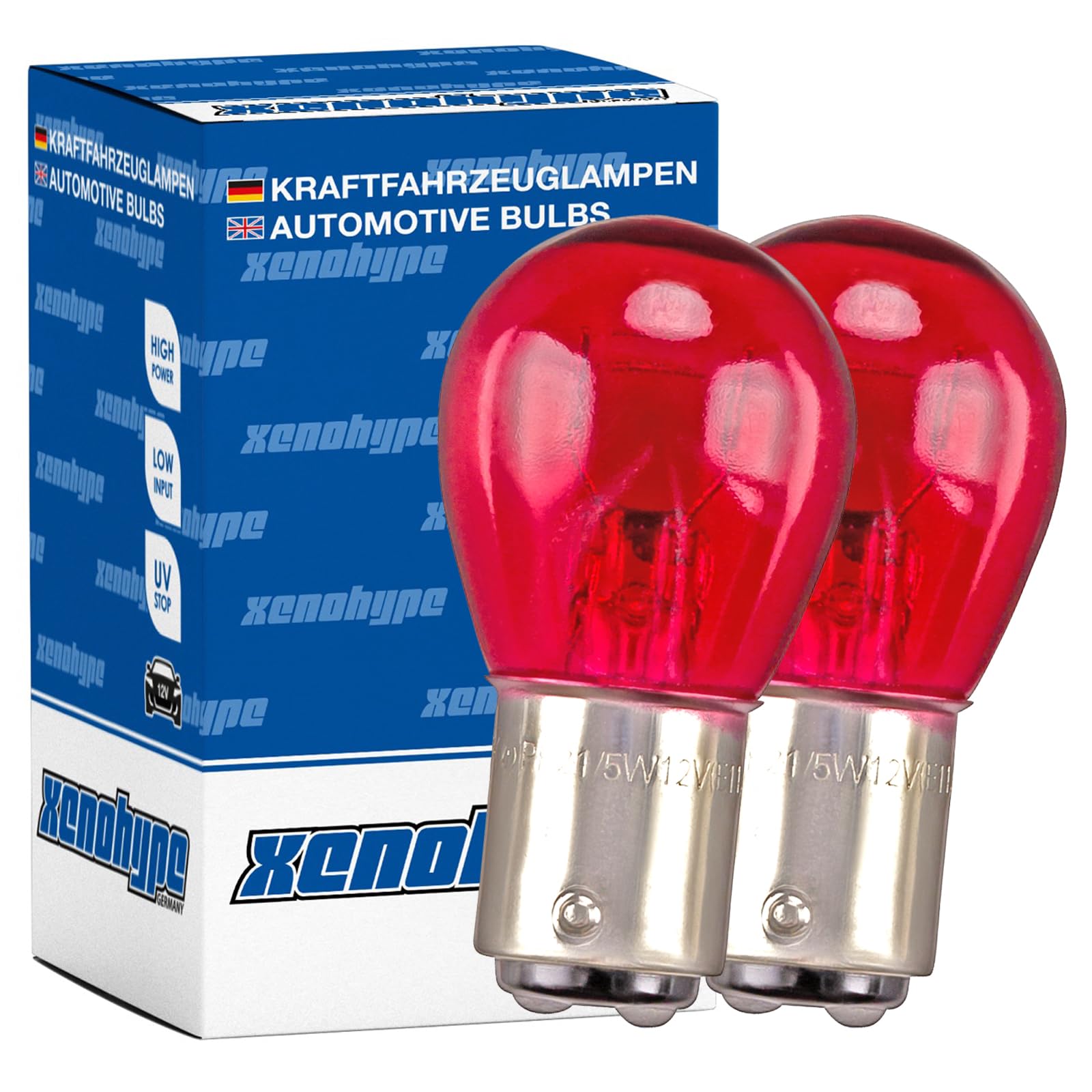 XENOHYPE 2er Set Rote Rück- Bremslicht Lampe 21/5 Watt PR21/5W BAW15D 12V von XENOHYPE