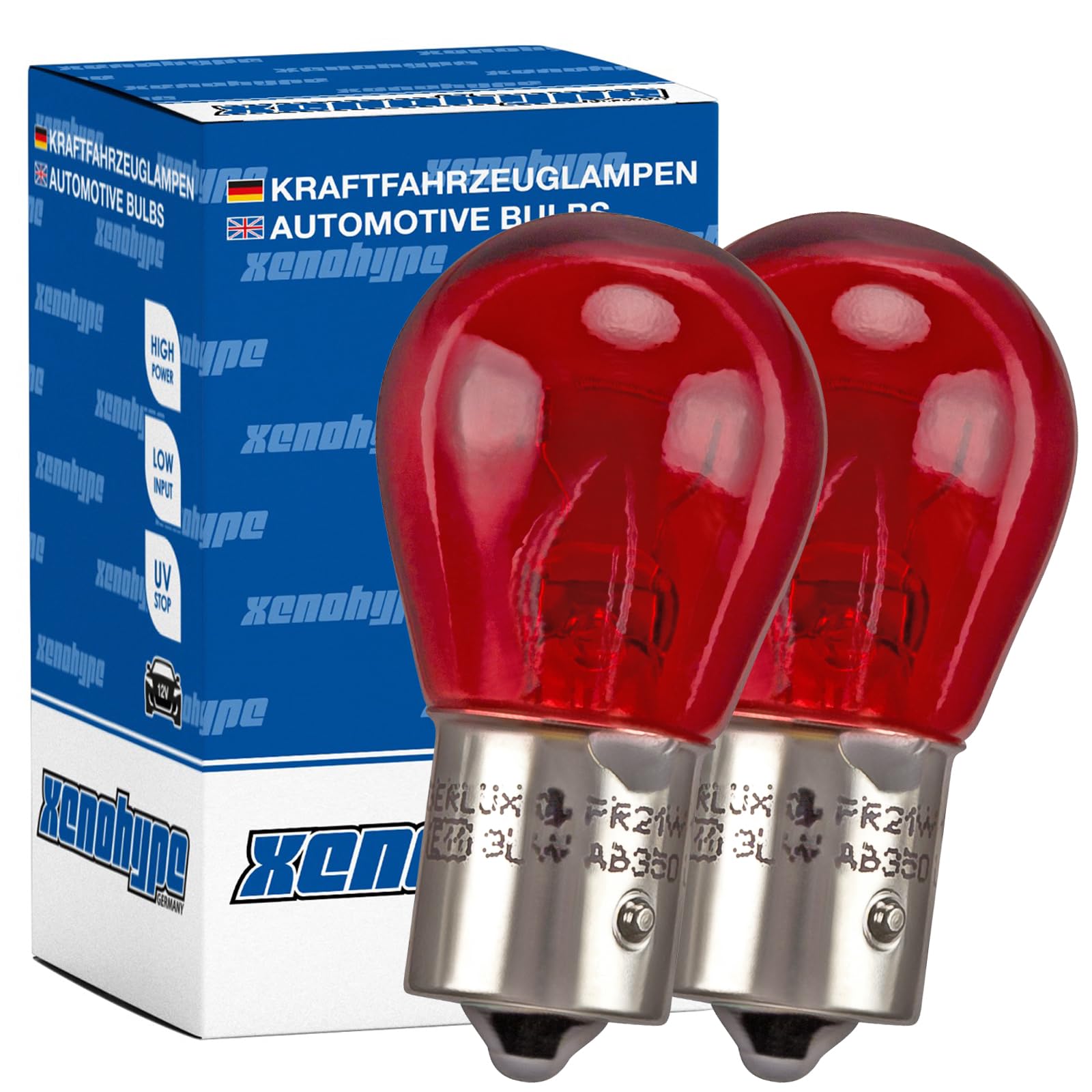 XENOHYPE 2er Set Rote Rück- Bremslicht Lampe 21 Watt PR21W BAW15s 12V von XENOHYPE