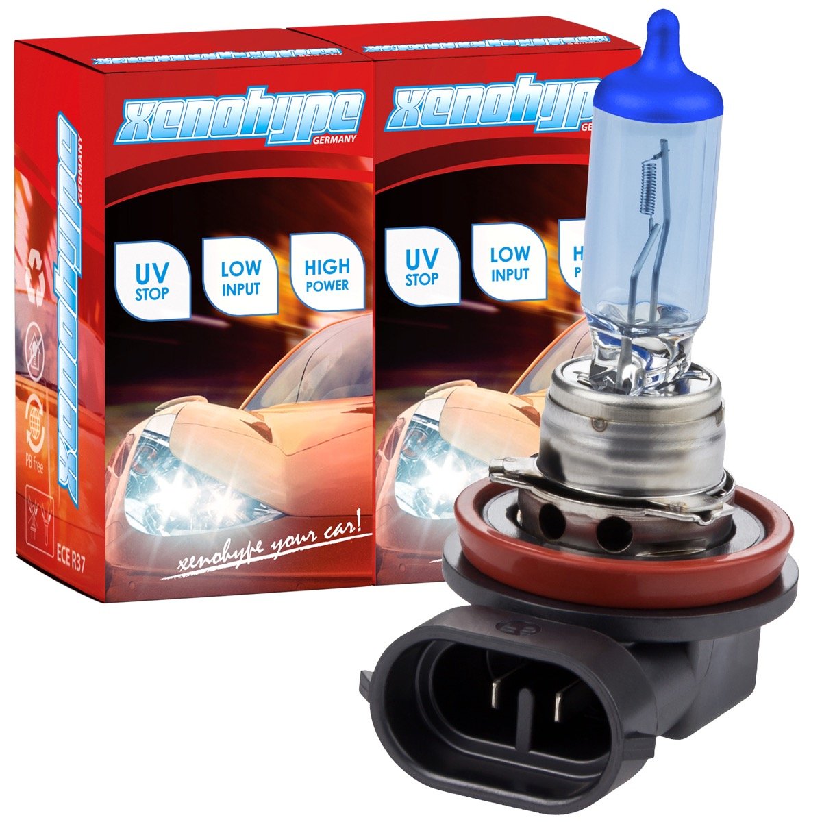 XENOHYPE 2x H11 Xenon Look Ultra Halogenlampe 12V 55 Watt PGJ19-2 von XENOHYPE