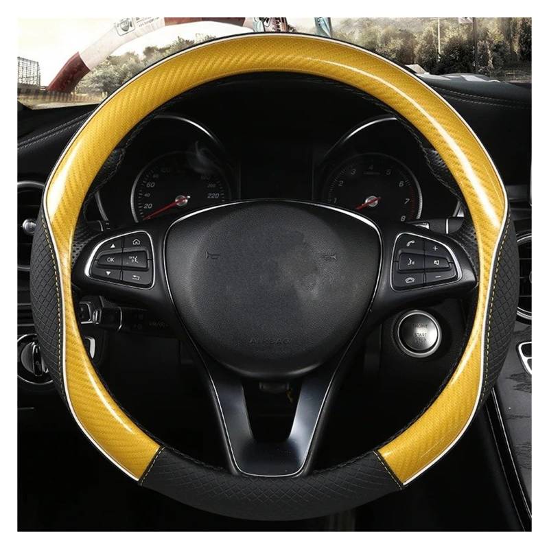 Auto Lenkradbezug Für VW Für Golf 7 2015 Für Polo Für JATTA Für Passat Für Tiguan Carbon Faser + Leder Auto Lenkrad Abdeckung Auto Lenkradabdeckung(Yellow O Shape) von XEXJHQQ