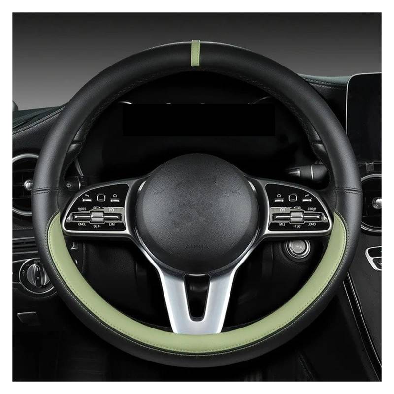 Auto Lenkradbezug Leder-Lenkradbezug Leder-Lenkradbezug Ganzjährig Universell Atmungsaktiv Autogriff-Schutzhülle Auto Lenkradabdeckung(Black Avocado Green) von XEXJHQQ