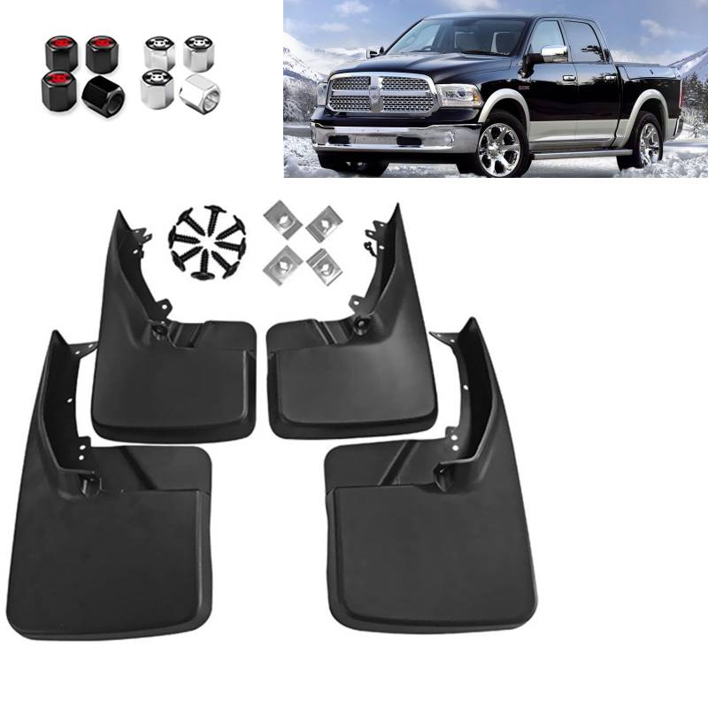 4 x Auto-Schutzbleche für Dodge Ram Pickup 1500 2500 3500 Vorder- und Hinterräder Schmutzfänger Spritzschutz Rad Schmutzfänger Kotflügel (inklusive 8 Ventilkappen für Autoreifen) von XFADMO