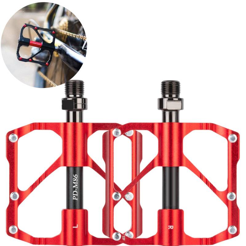 Flache Pedale, Mountainbike-Pedale, 3-Lager CNC-Rennradpedale für Erwachsene, Fahrradplattform aus Aluminiumlegierung, rutschfeste, wasserdichte Pedale für die Meisten Fahrräder(Red,M86) von XFLHXY