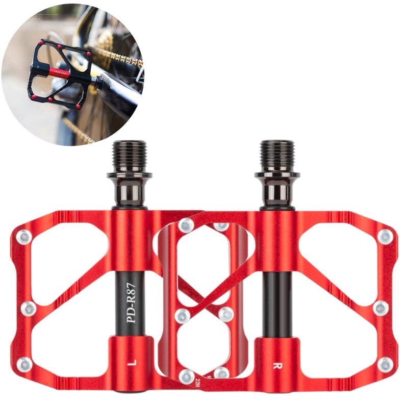 Flache Pedale, Mountainbike-Pedale, 3-Lager CNC-Rennradpedale für Erwachsene, Fahrradplattform aus Aluminiumlegierung, rutschfeste, wasserdichte Pedale für die Meisten Fahrräder(Red,R87) von XFLHXY