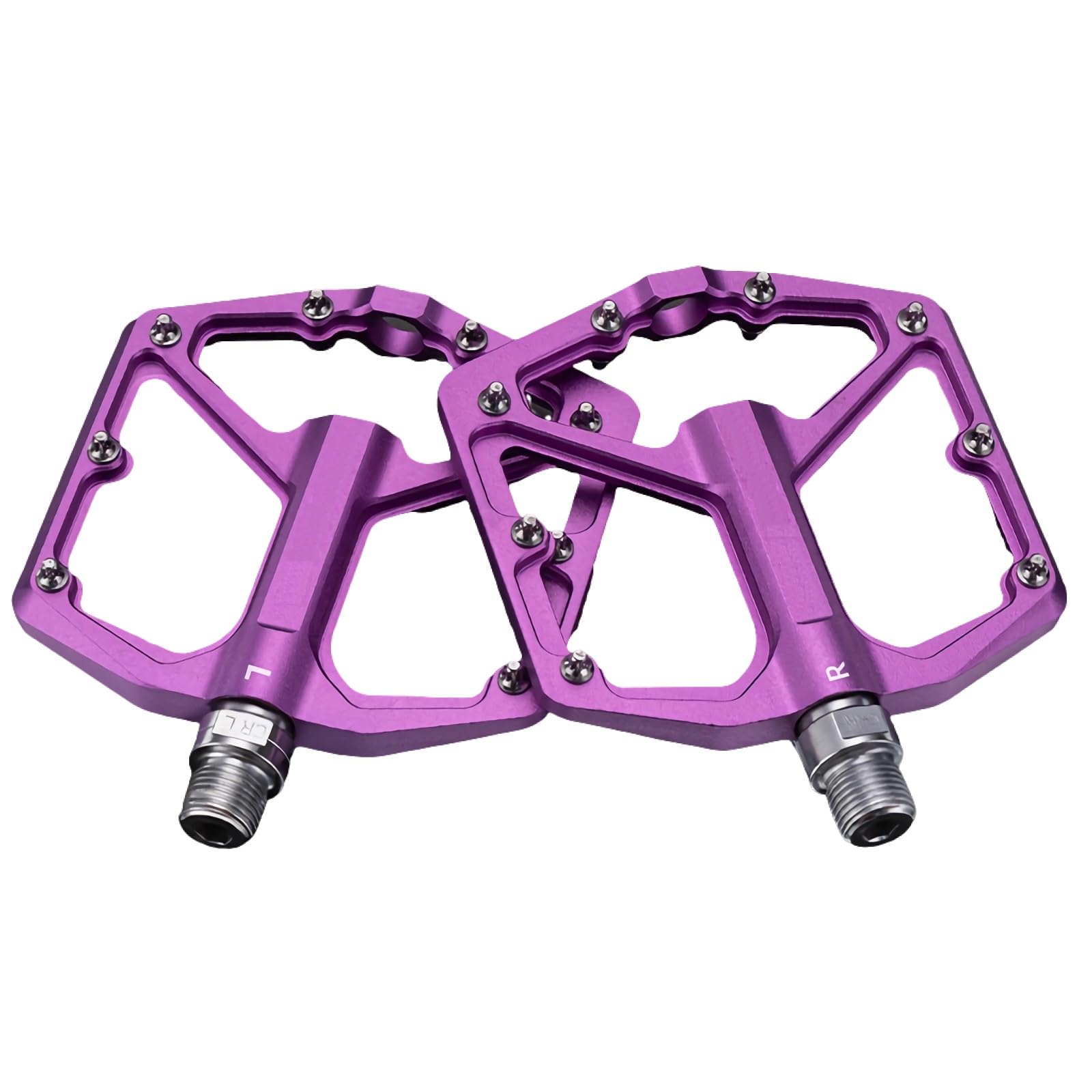 Mountainbike-Pedale, 3-Lager-Fahrradpedale, 9/16-Zoll-CNC-gefräste Flache Pedale Mit Abnehmbaren Anti-Rutsch-Nägeln, für Mountainbike, Rennrad-Pedale(Purple) von XFLHXY