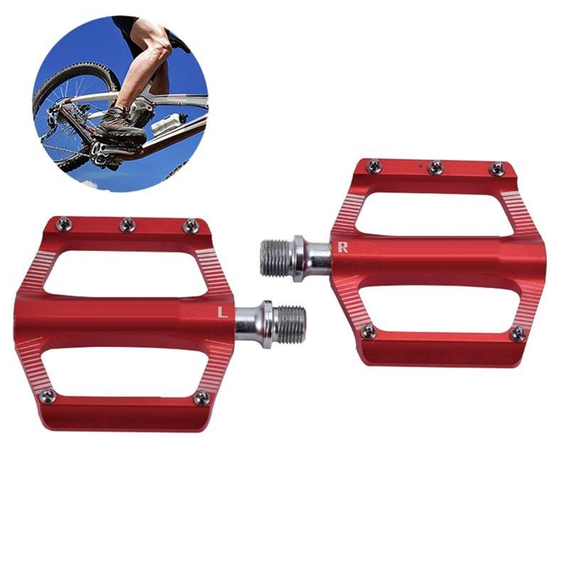 Mountainbike-Pedale, Lager CNC-Rennradpedale für Erwachsene, Flache Fahrradpedale aus Aluminium, rutschfest, Langlebig, Leichte Pedale, für 9/16 Zoll(Red) von XFLHXY