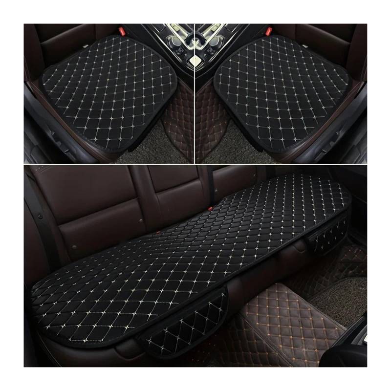 XFYESL Auto Sitzbezug 3-teiliges Autositzbezug-Set aus Baumwolle und Leinen, universeller Autositzbezug, Kissen, Autositzschutz, Innenraum-Autozubehör Autositzschoner(Black with Beige) von XFYESL