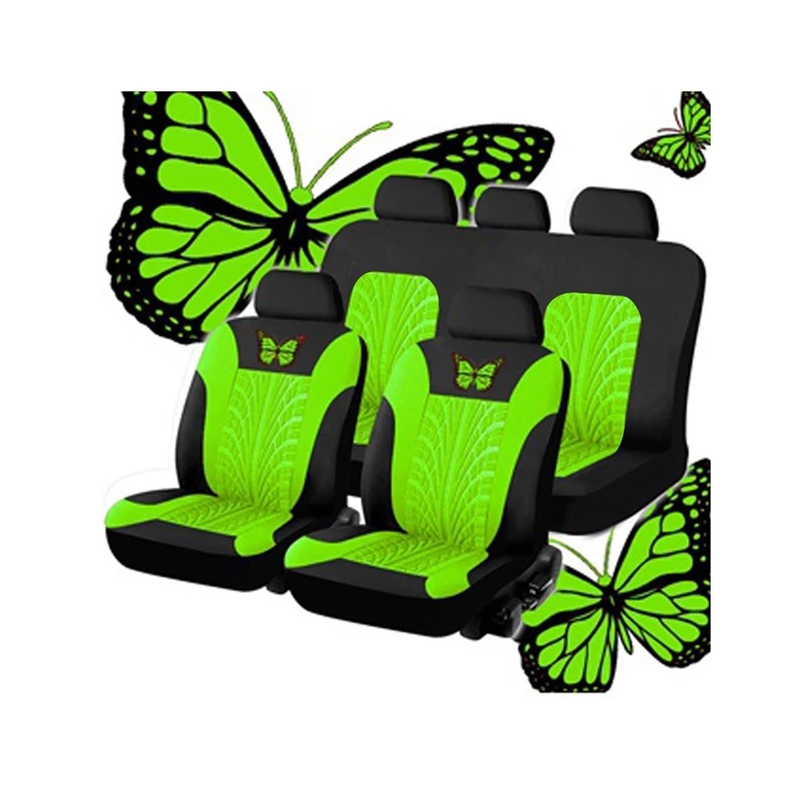 XFYESL Auto Sitzbezug Autositzbezüge, komplettes Set, universelles Schmetterlingsmuster, Autoabdeckung, Airbag, sicherer LKW, Van, SUV, Sitzschutz, Zubehör Autositzschoner(Green (5 seat)) von XFYESL