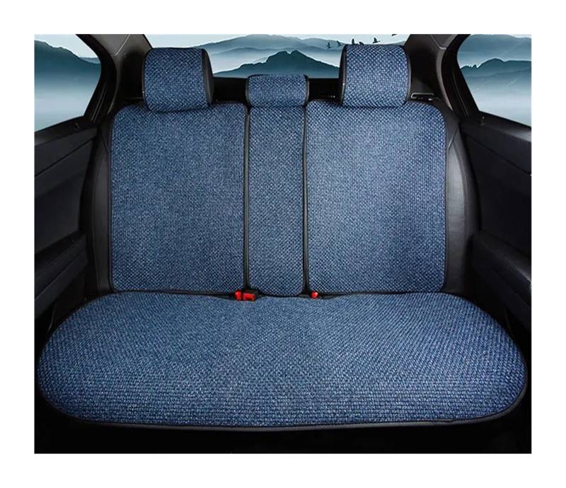 XFYESL Auto Sitzbezug Leinen-Autositzbezug mit Rückenbezug, schweißfestes Sommer-Sitzkissen, atmungsaktives Stuhlpolster für SUV, Limousine, LKW, Pick-Up Autositzschoner(1PC Rear Blue) von XFYESL