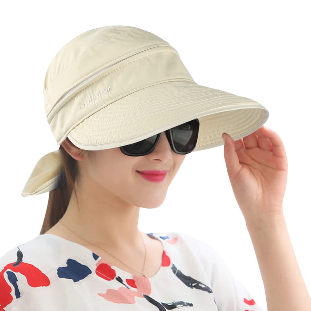 XGOPTS Abnehmbar Sommerkappe Groß Krempe Sonnenmütze Verstellbar Sonnenschutz Strandhut Damen Mädchen Visor Cap Outdoor Golf Damenhut Sport Atmungsaktiv Hut mit Reißverschluss Reisen Wandern von XGOPTS