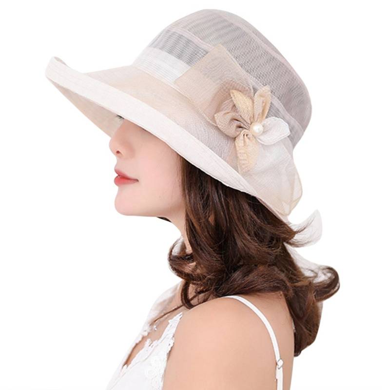 XGOPTS Damen Mütze Blumenform Organzahut Sommer UV Schutz Strandhut Große Krempe Sommerhut Elegant Kirche Fascinator Britischer Tee Damenhut Verstellbar Frauen Kopfbedeckung Outdoor Urlaub Strand von XGOPTS