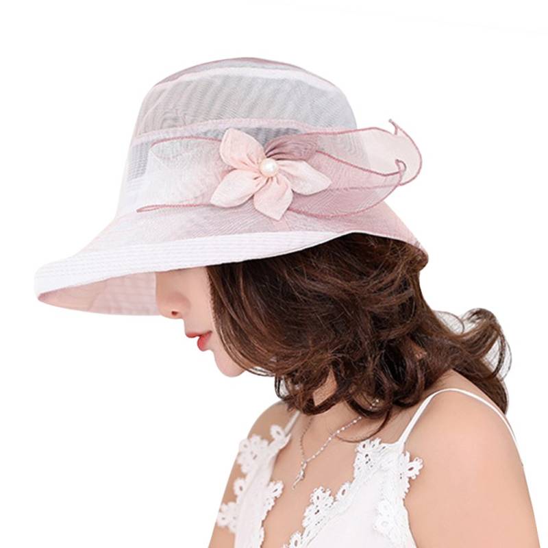 XGOPTS Damen Mütze Blumenform Organzahut Sommer UV Schutz Strandhut Große Krempe Sommerhut Elegant Kirche Fascinator Britischer Tee Damenhut Verstellbar Frauen Kopfbedeckung Outdoor Urlaub Strand von XGOPTS