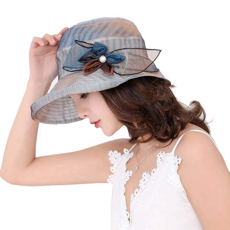 XGOPTS Damen Mütze Blumenform Organzahut Sommer UV Schutz Strandhut Große Krempe Sommerhut Elegant Kirche Fascinator Britischer Tee Damenhut Verstellbar Frauen Kopfbedeckung Outdoor Urlaub Strand von XGOPTS