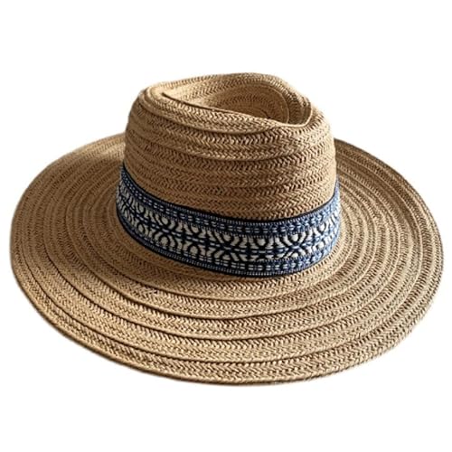 XGOPTS Strohhut Unisex Sommerhut Sommer Sonnenschutz Sonnenhut Verstellbar Gestrickt Strohhut Besonderes Panamahut Atmungsaktiv Fedora Hut Strandhut Damen Herren Wanderhut Outdoor Reise 58cm von XGOPTS