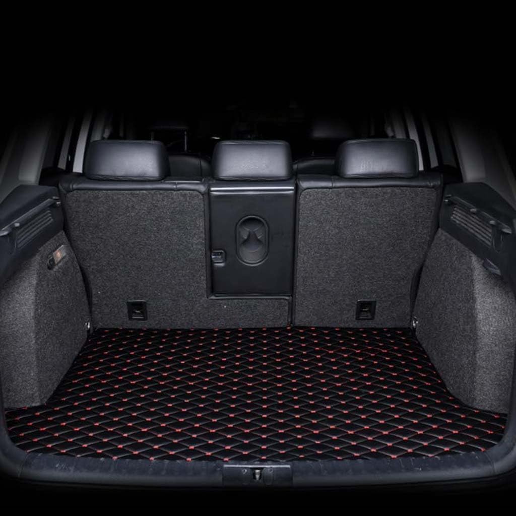 Auto Leder Kofferraummatten für KIA Carens(5seats) 2007-2012, rutschfest Staubdicht Kofferraum Schutzmatte Teppich Innenausstattung Zubehör, A-Flat Surface- Black Red von XHCDYGE