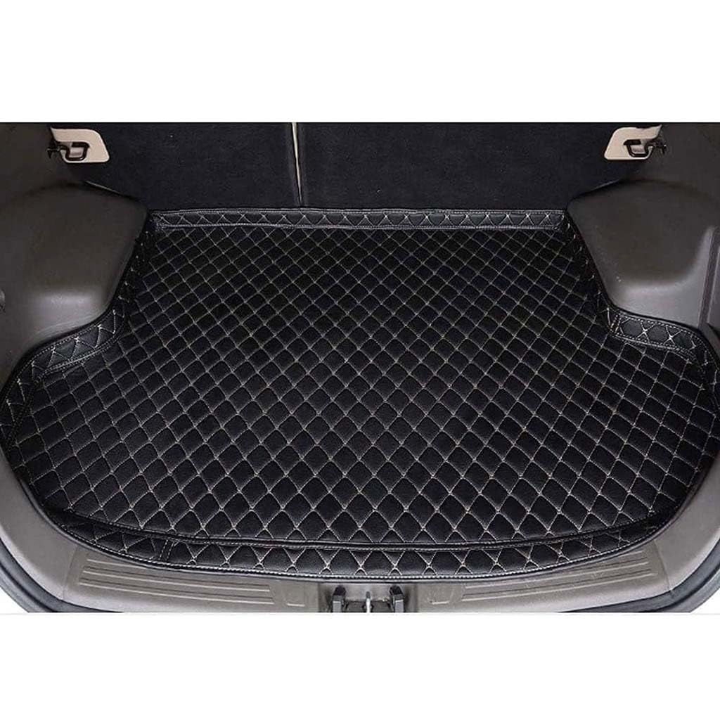 Auto Leder Kofferraummatten für KIA Carens(5seats) 2007-2012, rutschfest Staubdicht Kofferraum Schutzmatte Teppich Innenausstattung Zubehör,A-High Edge- Black Beige von XHCDYGE