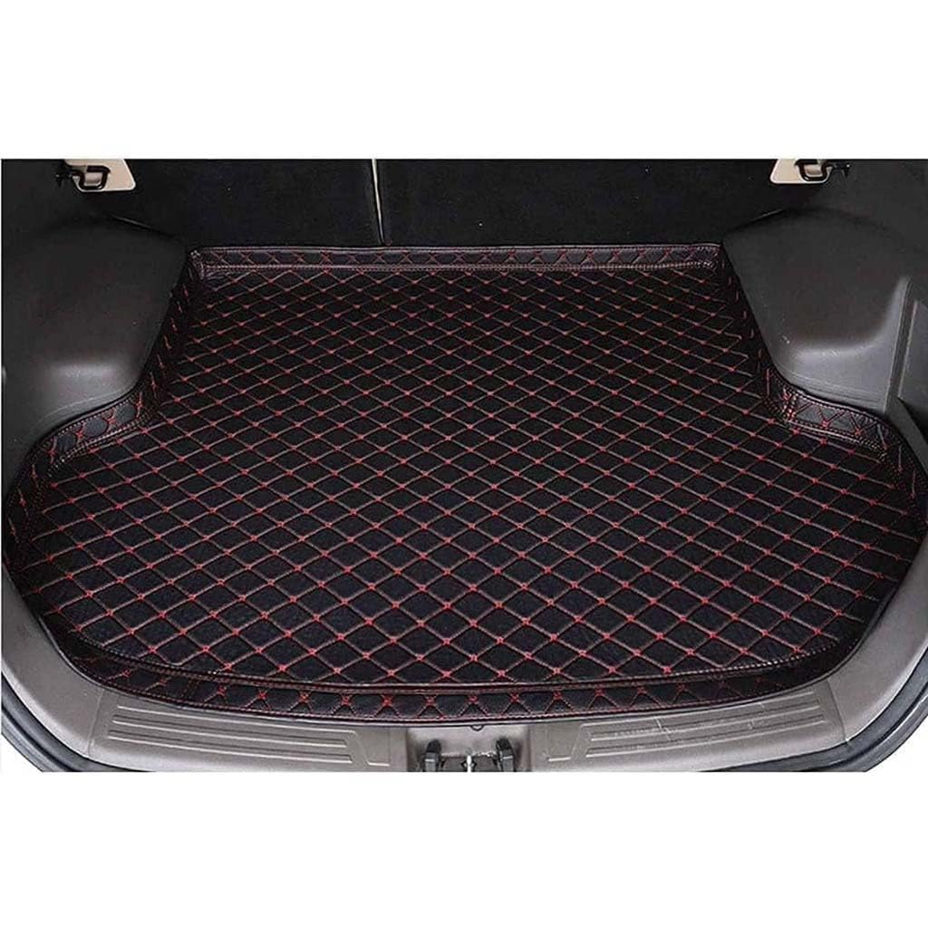 Auto Leder Kofferraummatten für KIA Carens(5seats) 2013-2014, rutschfest Staubdicht Kofferraum Schutzmatte Teppich Innenausstattung Zubehör,A-High Edge- Black Red von XHCDYGE