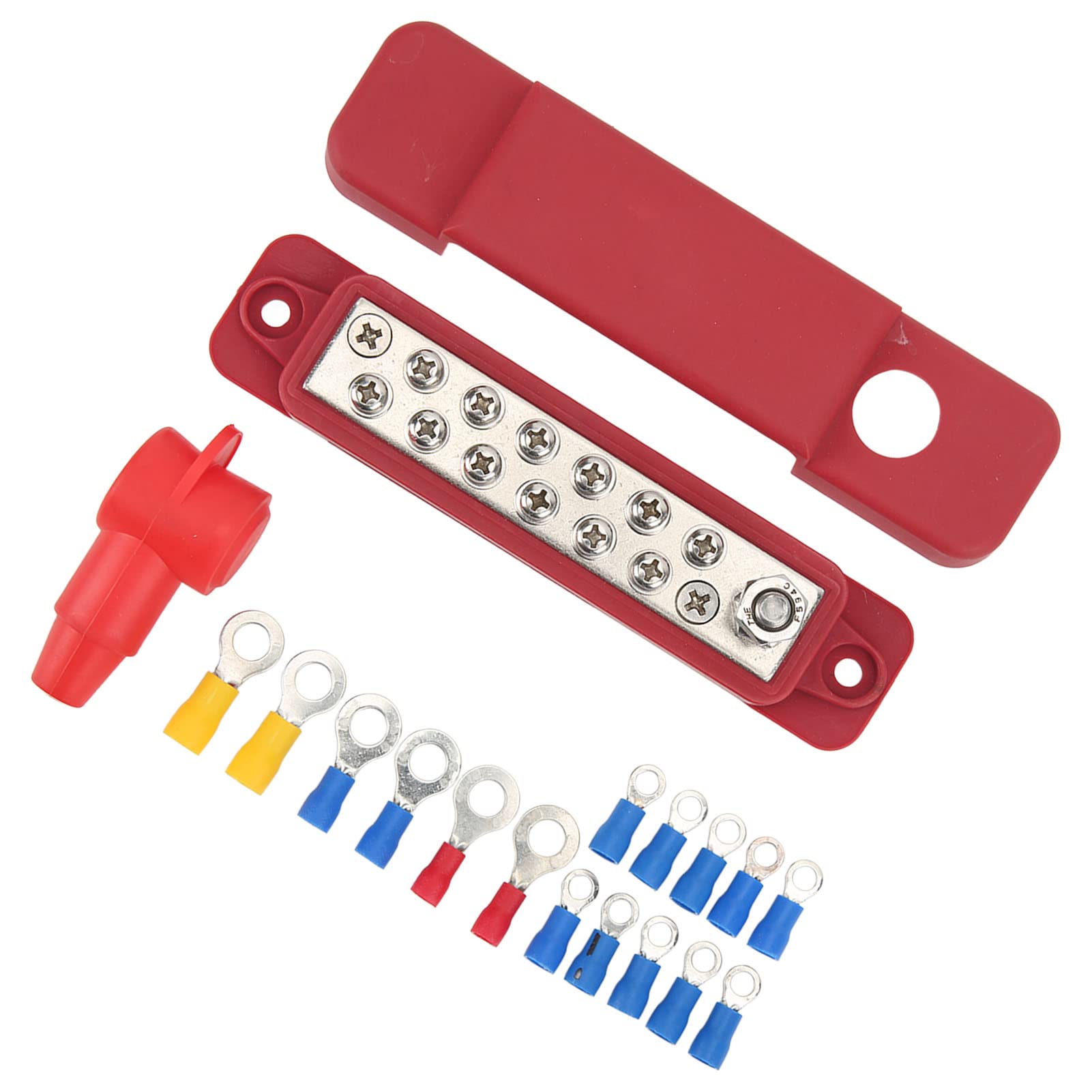 12 Terminalverteilungsblock 180A Marine Supply -Busbar mit 16 Ringterminal und Deckung für Cars RVS -Yachten (Rot) von XHIKOWAT