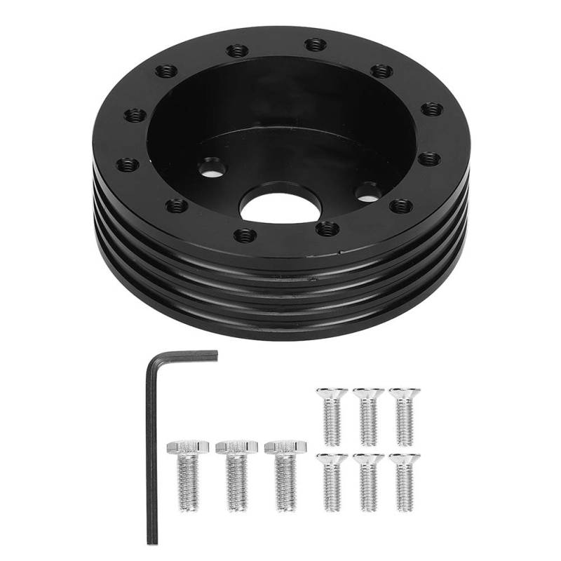 2,5 cm Hoher Lenkradnaben-Abstandshalter, Lenkradpolster aus Aluminiumlegierung für 5-/6-Loch-Räder auf 3-Loch-Adapter (Schwarz) von XHIKOWAT