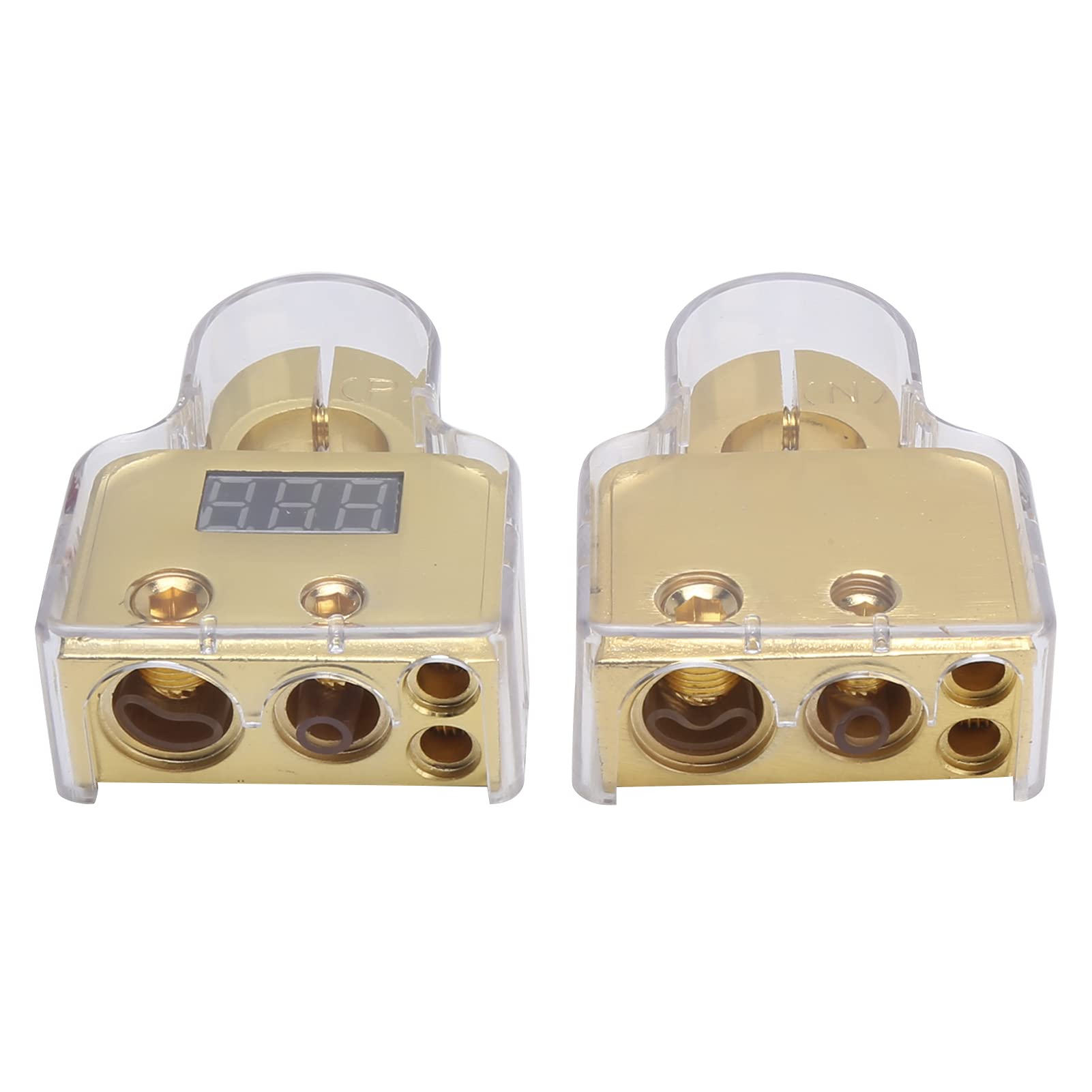 Autobatterie-Anschlussklemmen-Set mit Digitaler Voltmeter-Anzeige, 0, 4, 8, 10 AWG, Signalüberwachung für Fahrzeugzubehör (A (Gold)) von XHIKOWAT