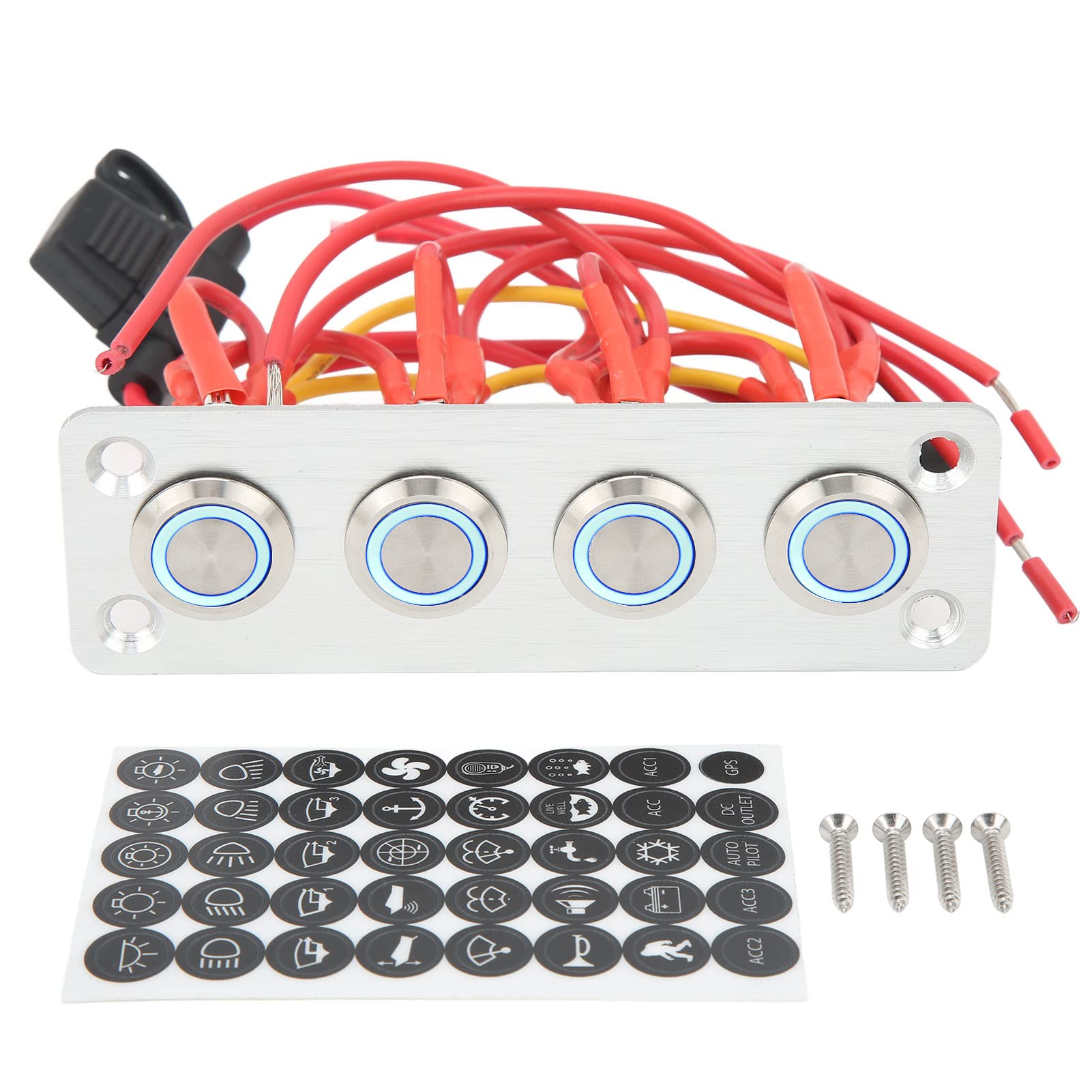 XHIKOWAT 4-Gang-Universal-Schalter-Controller-Panel, DC 12 V 16 A Edelstahl-Knopf für Marine-Boots-Wohnmobil, Auto-Tastensteuerung EIN-Aus-Schalter-Panel von XHIKOWAT