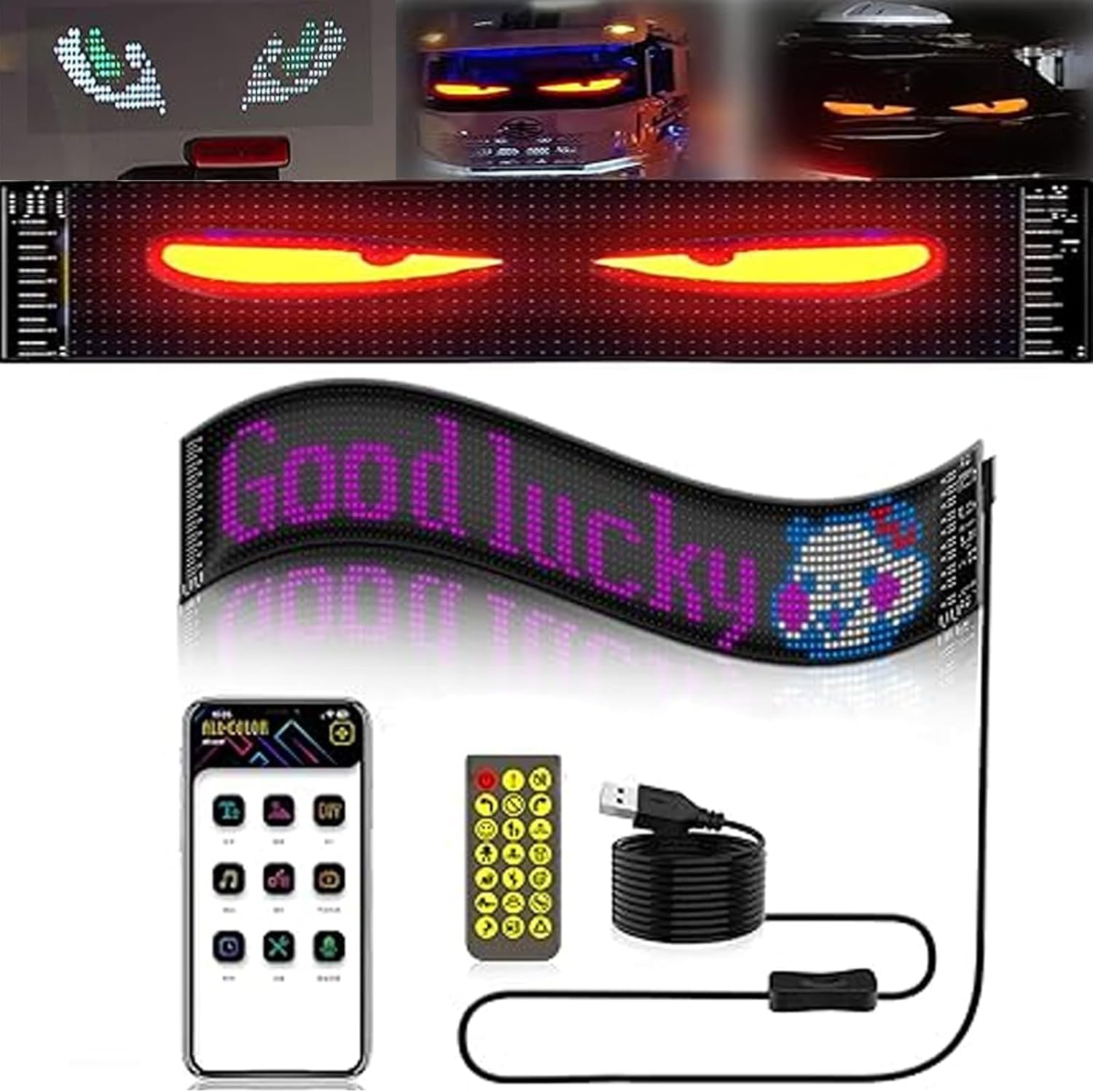 Colorful Eye Lamp Soft Screen for Car Windows,Flex LED Display for Car,DIY Car Scrolling Sign Led Smart Matrix Panel Screen,IP65 Waterproof with Remote Control Programmable (3.62 * 14.64in) von XHSYTC