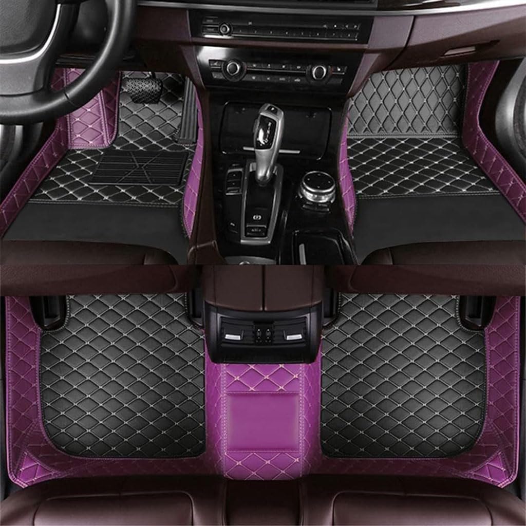 Auto Fußmatten für Audi A1 2016-2018,Vollständig mit PU-Leder Überzogene Fussmatten Staubgeschützt rutschfeste Wasserdicht Teppich Bodenverkleidungen,H-Purple Black Beige von XIAOTIEC