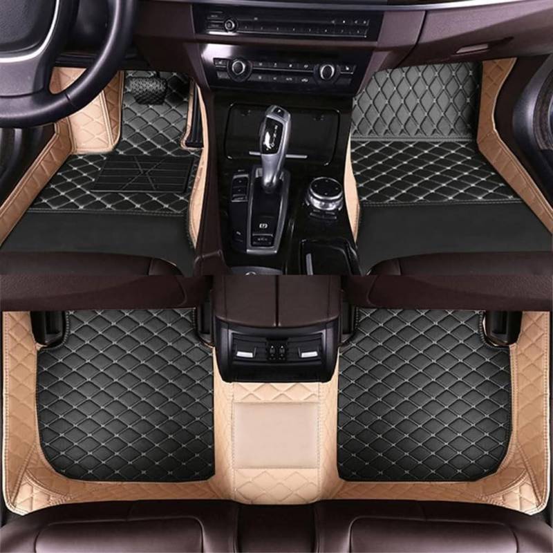 Auto Fußmatten für Audi A1 4door 2010-2015,Vollständig mit PU-Leder Überzogene Fussmatten Staubgeschützt rutschfeste Wasserdicht Teppich Bodenverkleidungen,F-Beige Black von XIAOTIEC