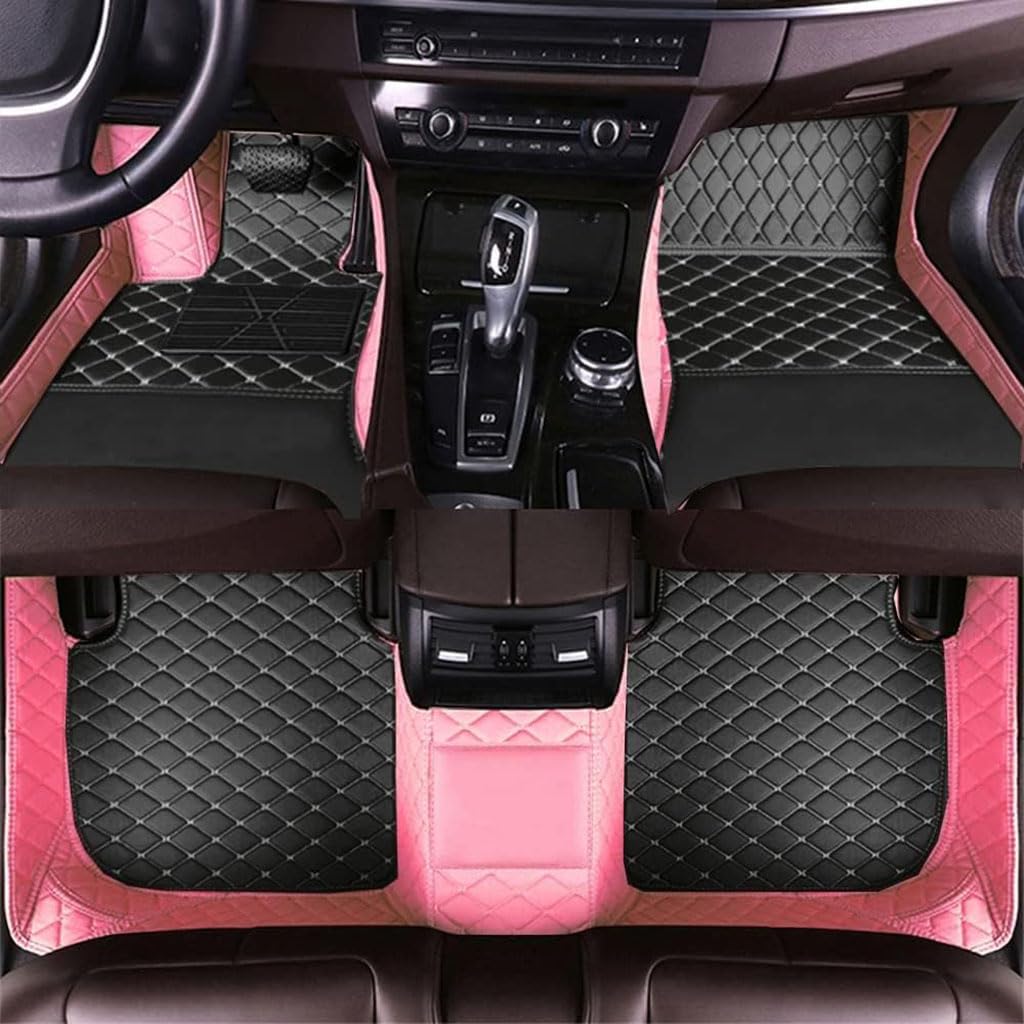 Auto Fußmatten für Audi A1 4door 2010-2015,Vollständig mit PU-Leder Überzogene Fussmatten Staubgeschützt rutschfeste Wasserdicht Teppich Bodenverkleidungen,G-Pink Black Beig von XIAOTIEC