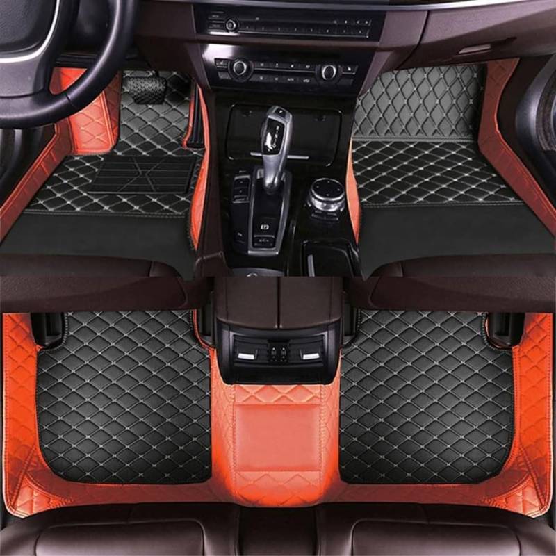 Auto Fußmatten für Audi A1 4door 2010-2015,Vollständig mit PU-Leder Überzogene Fussmatten Staubgeschützt rutschfeste Wasserdicht Teppich Bodenverkleidungen,L-Orange Black Beige von XIAOTIEC