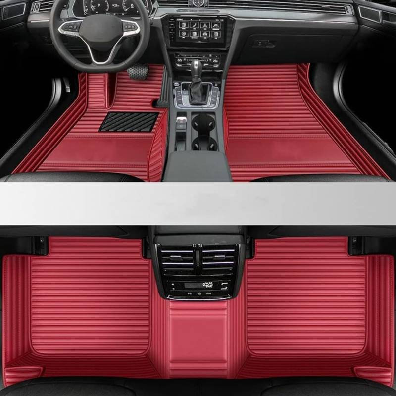 Auto Fußmatten für Audi A1 Coupe 2door 2010-2015,Vollständig mit PU-Leder Überzogene Fussmatten Staubgeschützt rutschfeste Wasserdicht Teppich Bodenverkleidungen,C-Red Stripe von XIAOTIEC